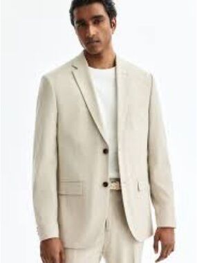 Beverly Hills Polo Club Men's Cream Single-Breasted Suit Jacket